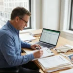 Apparel sourcing manager reviewing factory documents during vendor onboarding process