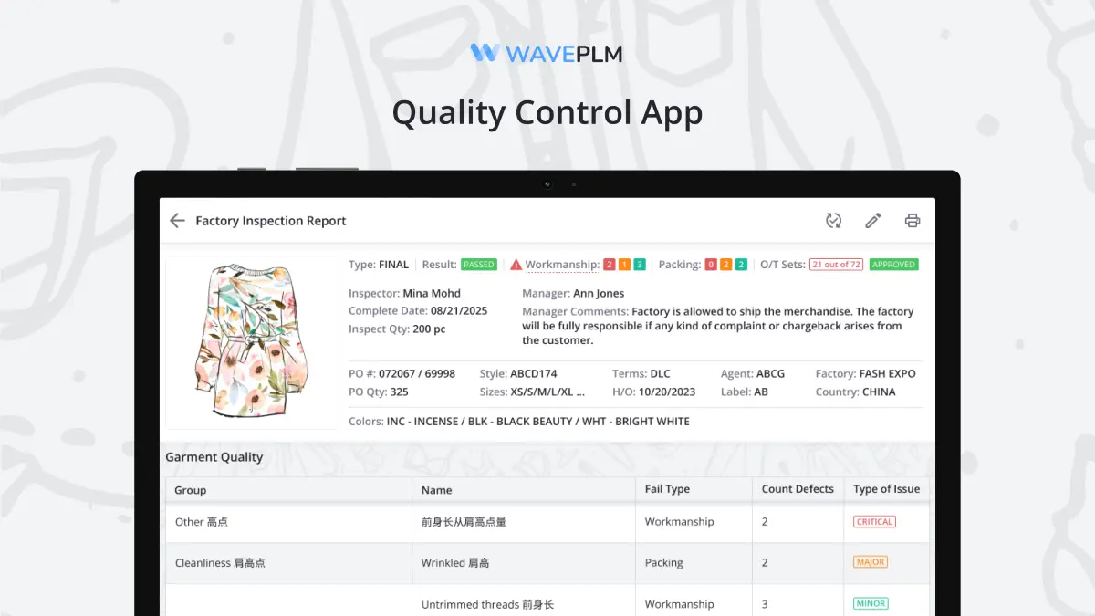 Quality control app - Wave PLM