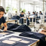 Workers sewing in a textile factory