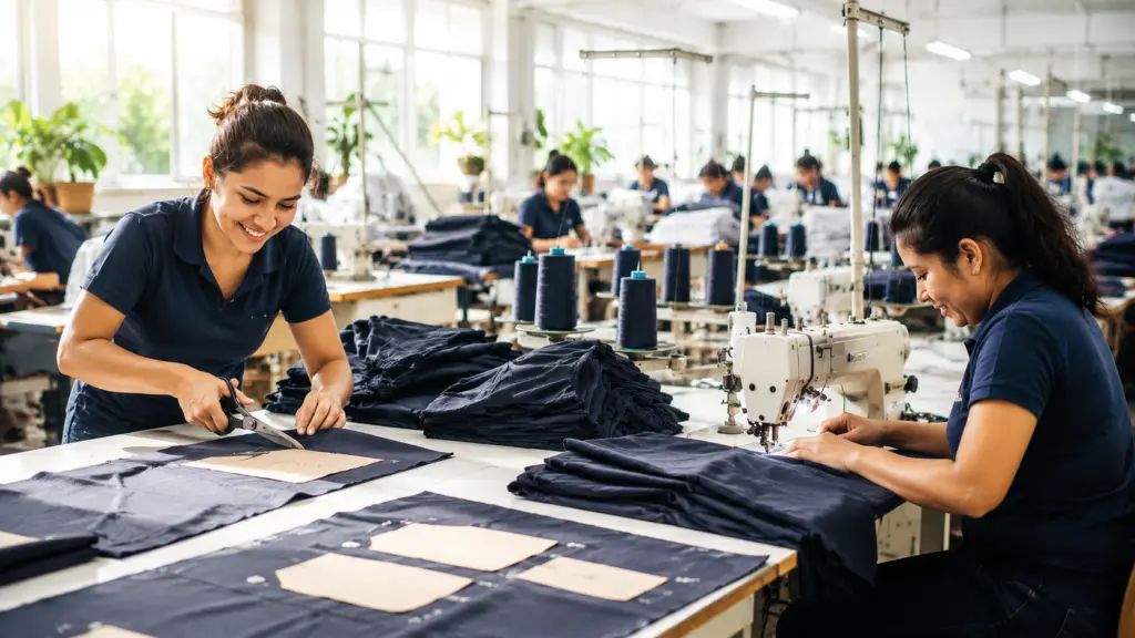 Workers sewing in a textile factory