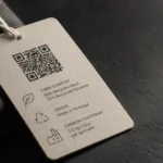 Garment hang tag with QR code representing an EU Digital Product Passport