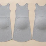 Maternity apparel PLM software: belly panel garment construction shown at three stages of a stretch grading progression on a design table