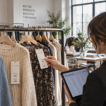 Keystone pricing price tags on a rack of apparel showing wholesale to retail markup