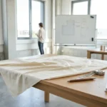 Lyocell fabric on table in design studio