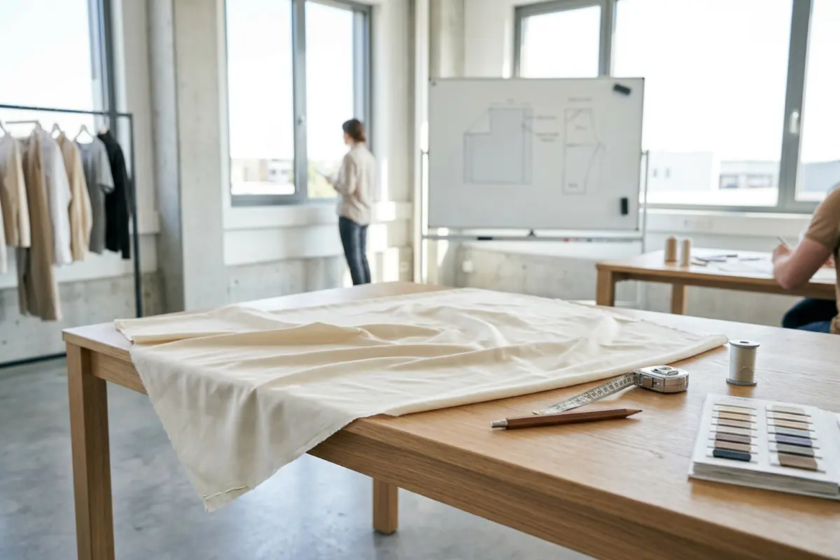 Lyocell fabric on table in design studio